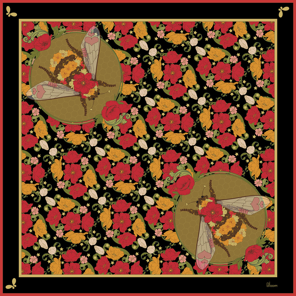 Night Bloom Queen Bee Large Silk Scarf